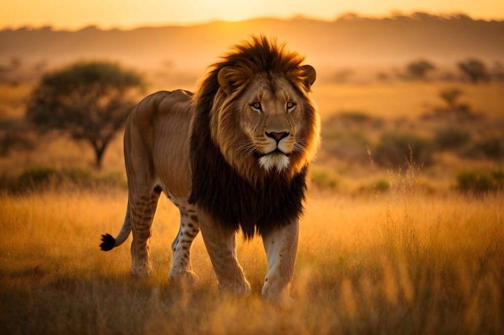 lion, feline, savannah, walking, leader, wildlife, nature, fur, animal